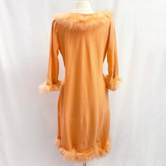 Vintage orange belted robe with feather trim - fits like a medium - Picture 4 of 7